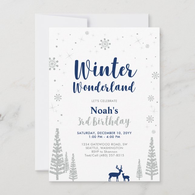 Vinter Wonderland 3rd Boy Birthday-inbjudan Inbjudningar (Framsida)