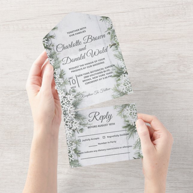Vinter Wonderland allt i en bröllopsinbjudan (Avrivbar del)
