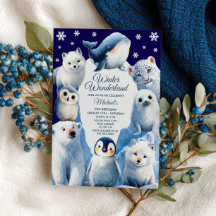 Vinter Wonderland Arktiska djur Kids Birthday Inbjudningar