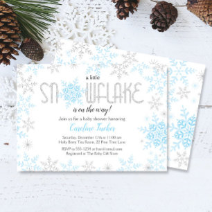 Vinter Wonderland Baby Shower Blue Silver Glitter Inbjudningar