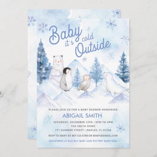 Vinter Wonderland Baby Shower-inbjudan Inbjudningar (Fram/baksida)