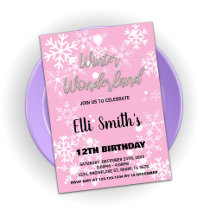 Vinter Wonderland Birthday Bjud Rosa Silver