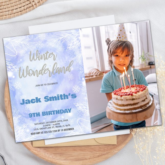 Vinter Wonderland Birthday Bjud: Snö Foto Inbjudningar (Winter Wonderland Birthday Invitations Snow Photo)