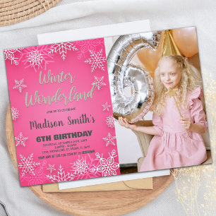 Vinter Wonderland Birthday Bjud - vitfoto Inbjudningar