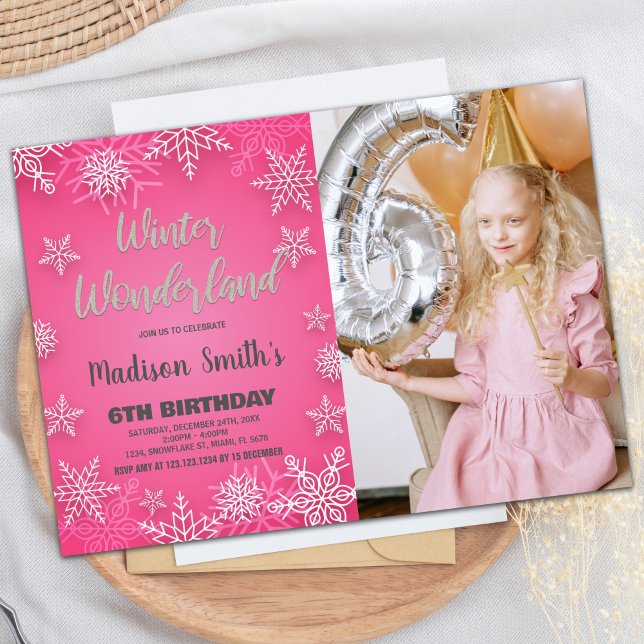 Vinter Wonderland Birthday Bjud - vitfoto Inbjudningar (Winter Wonderland Birthday Invitations White Photo)