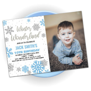 Vinter Wonderland Birthday Bjud - vitfoto Inbjudningar