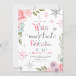 Vinter Wonderland Birthday bjudande in till blommo Inbjudningar
