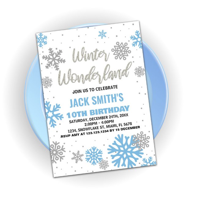 Vinter Wonderland Birthday Blåvit Inbjudningar (Winter Wonderland Birthday Invitations Blue White)