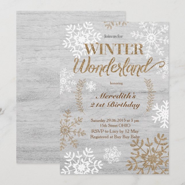 Vinter Wonderland Birthday-inbjudan Inbjudningar (Fram/baksida)