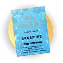 Vinter Wonderland Birthday-inbjudningar Blue Silve