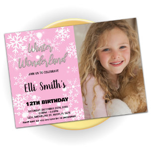 Vinter Wonderland Birthday-inbjudningar med foto Inbjudningar
