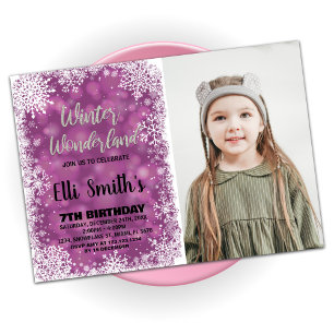 Vinter Wonderland Birthday-inbjudningar med foto Inbjudningar