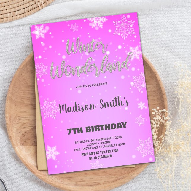 Vinter Wonderland Bjuder in Guld Glitter Rosa Inbjudningar (Winter Wonderland Invitations Gold Glitter Pink)