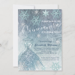 Vinter wonderland blue dress glittery Quinceañera Inbjudningar