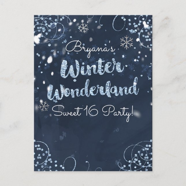 Vinter Wonderland Blue Event Save Date Meddelande Vykort (Framsida)