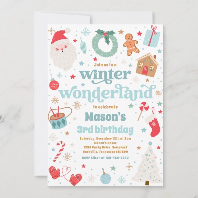 Vinter Wonderland Blue God Jul Födelsedagsfest Inbjudningar (Framsida)