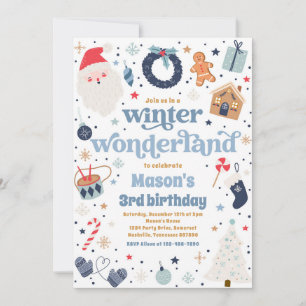 Vinter Wonderland Blue God Jul Födelsedagsfest Inbjudningar