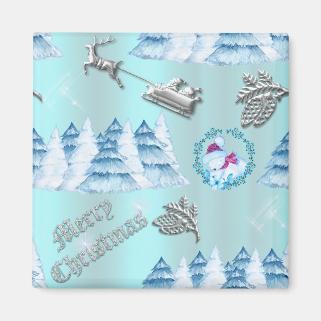 Vinter Wonderland Blue jul Magnet (Framsidan)