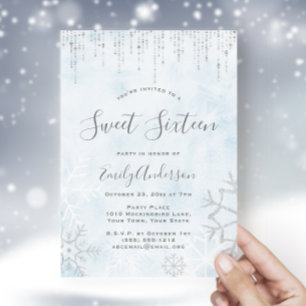 Vinter Wonderland Blue Silver Snö Ice Sweet 16 Inbjudningar