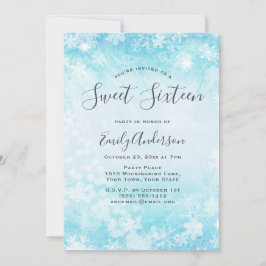 Vinter Wonderland Blue Snowflake Sweet 16 Inbjudningar