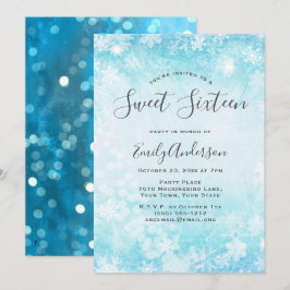 Vinter Wonderland Blue Snowflake Sweet 16 Inbjudningar