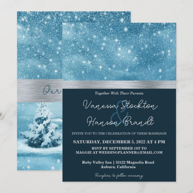 Vinter Wonderland bröllopsinbjudan Inbjudningar (Fram/baksida)