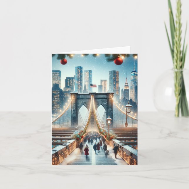 Vinter Wonderland. Brooklyn Bridge - New York Helgkort (Framsida)