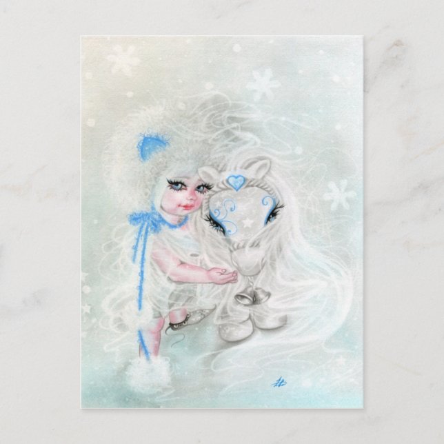 Vinter Wonderland Chibi Girl Pony-vykort Vykort (Framsida)
