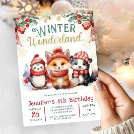 Vinter Wonderland Cute Snö Animals 8:e födelsedage Inbjudningar