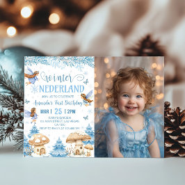 Vinter Wonderland Fairy 1:a födelsedag Foto Inbjudningar