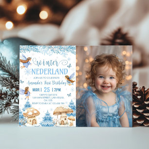 Vinter Wonderland Fairy 1:a födelsedag Foto Inbjudningar