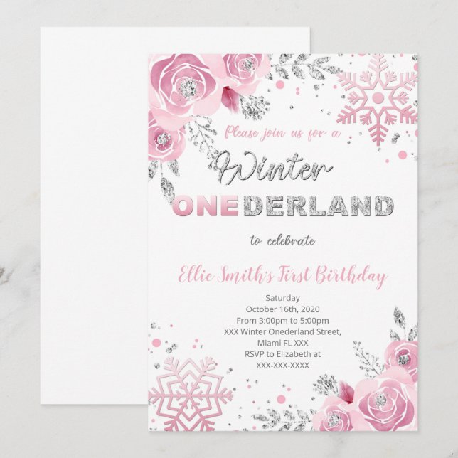 Vinter Wonderland First Birthday-inbjudan Inbjudningar (Fram/baksida)