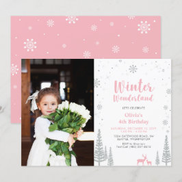 Vinter Wonderland Girl Photo Birthday-inbjudan Inbjudningar