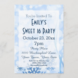Vinter Wonderland Ice Theme Blue Sweet 16 Birthday Inbjudningar