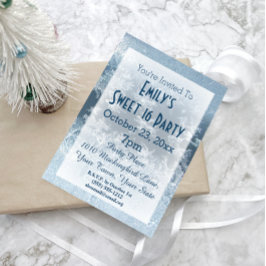 Vinter Wonderland Ice Theme Blue Sweet 16 Birthday Inbjudningar