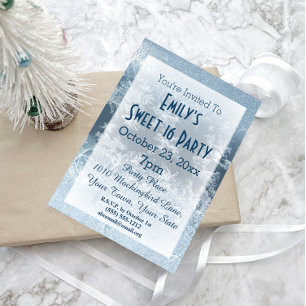 Vinter Wonderland Ice Theme Blue Sweet 16 Birthday Inbjudningar