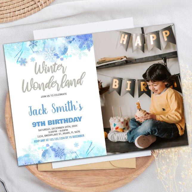 Vinter Wonderland-inbjudan Blue Snö Photo Inbjudningar (Winter Wonderland Invitations Blue Snow Photo)
