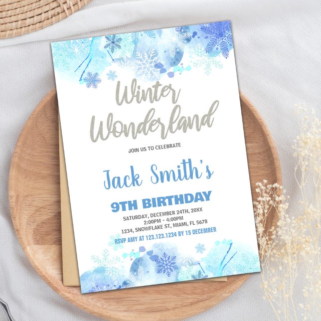 Vinter Wonderland-inbjudningar Blue Silver Snö Inbjudningar (Winter Wonderland Invitations Blue Silver Snow)