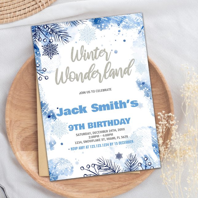 Vinter Wonderland-inbjudningar Blue Silver Snö Inbjudningar (Winter Wonderland Invitations Blue Silver Snow)