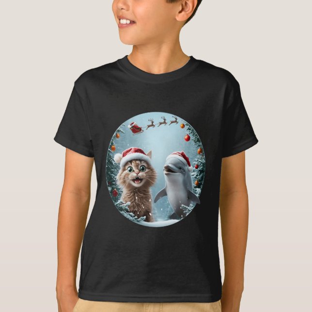 Vinter Wonderland jul Kat Dolphin Selfie San T Shirt (Framsida)