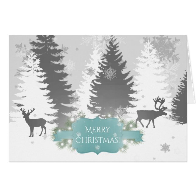 Vinter Wonderland Julhälsningar Card - Teal Hälsningskort (Framsidan Horizontal)