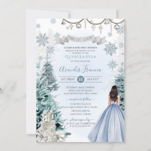 Vinter Wonderland Light Blue Snowflake Quinceanera Inbjudningar