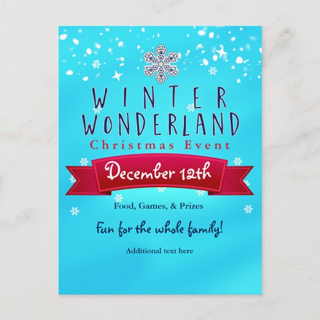 Vinter Wonderland Red Ribbon Blue Helgdag Postcard Helg Vykort (Framsida)