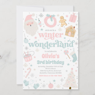 Vinter Wonderland Rosa Födelsedagsfest jul Inbjudningar