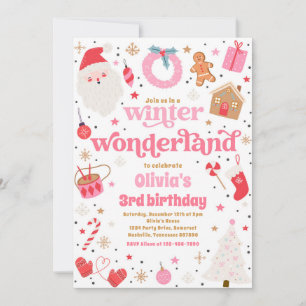 Vinter Wonderland Rosa Födelsedagsfest jul Inbjudningar