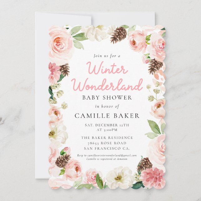 Vinter Wonderland Rosa Girl Baby Shower-inbjudan Inbjudningar (Framsida)
