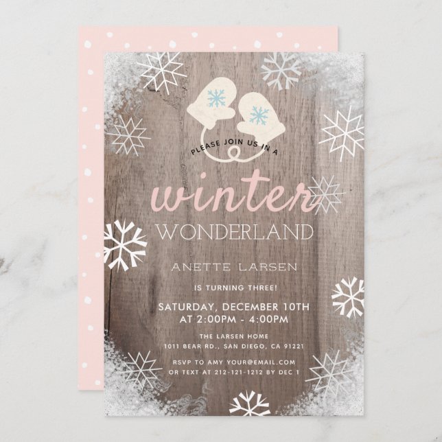 Vinter Wonderland Rustic Girl Birthday-inbjudan Inbjudningar (Fram/baksida)