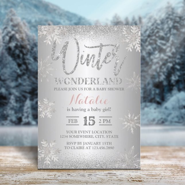 Vinter Wonderland Silver Snöflingor Baby Shower Inbjudningar (Skapare uppladdad)