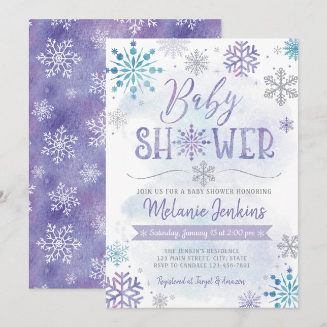 Vinter Wonderland Snowflake Baby Shower-inbjudan Inbjudningar (Fram/baksida)