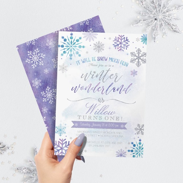 Vinter Wonderland Snowflake Birthday-inbjudan Inbjudningar (Skapare uppladdad)
